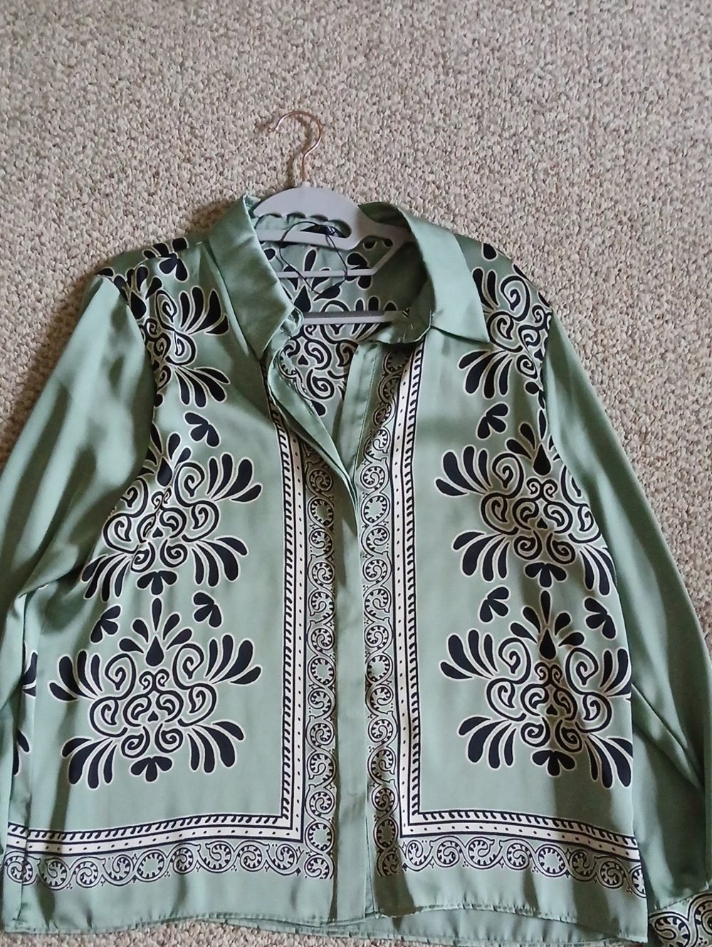 Zara Terez Sage Green Embroidered Button-Down Shirt